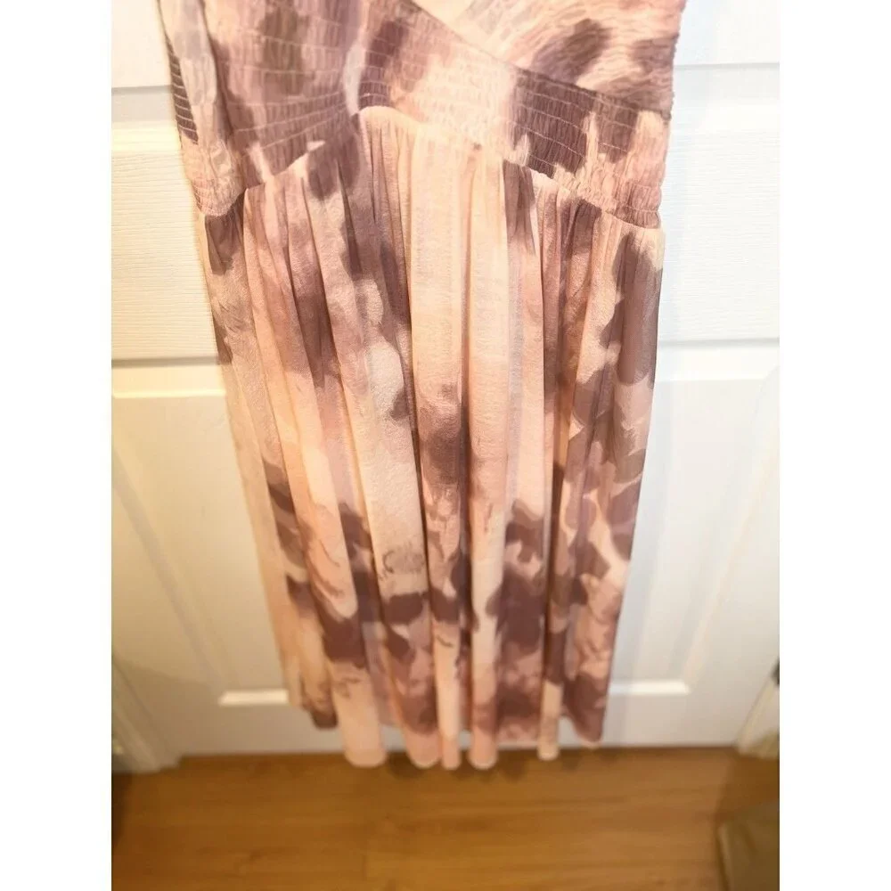 Free People Tessa Smocked Midi Dress Large Blush Pink Soft Combo Cottagecore NWT